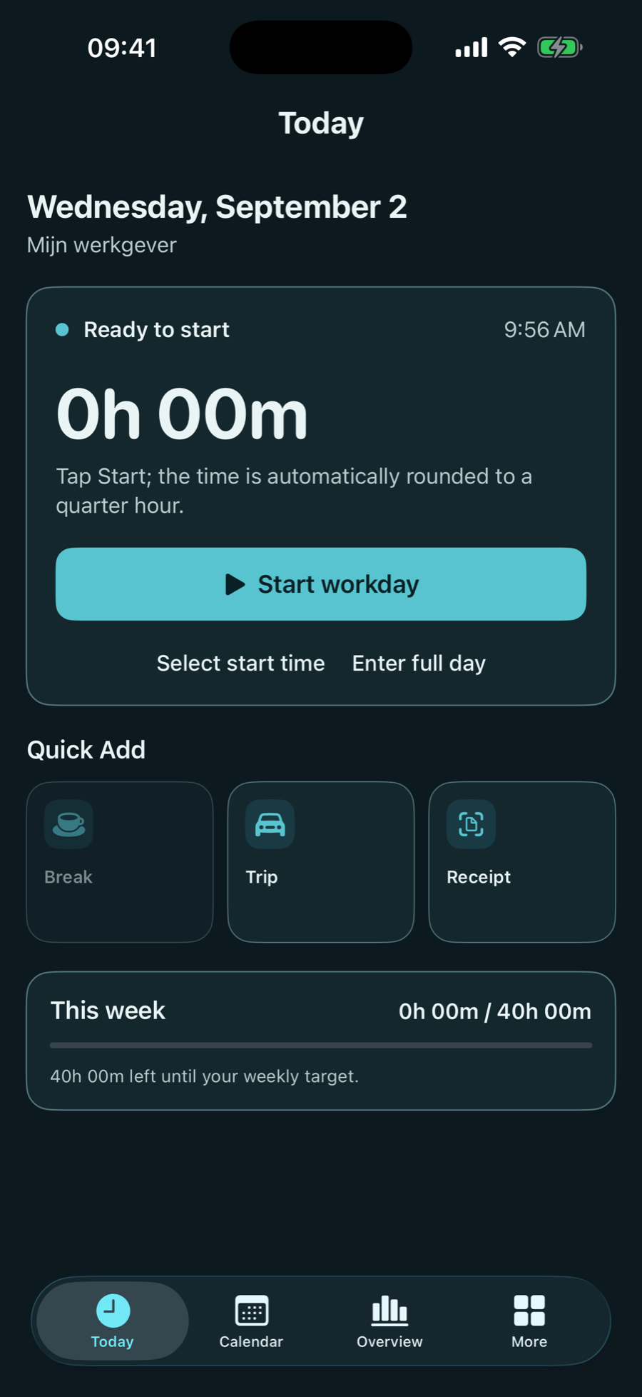 HourView home screen in dark mode