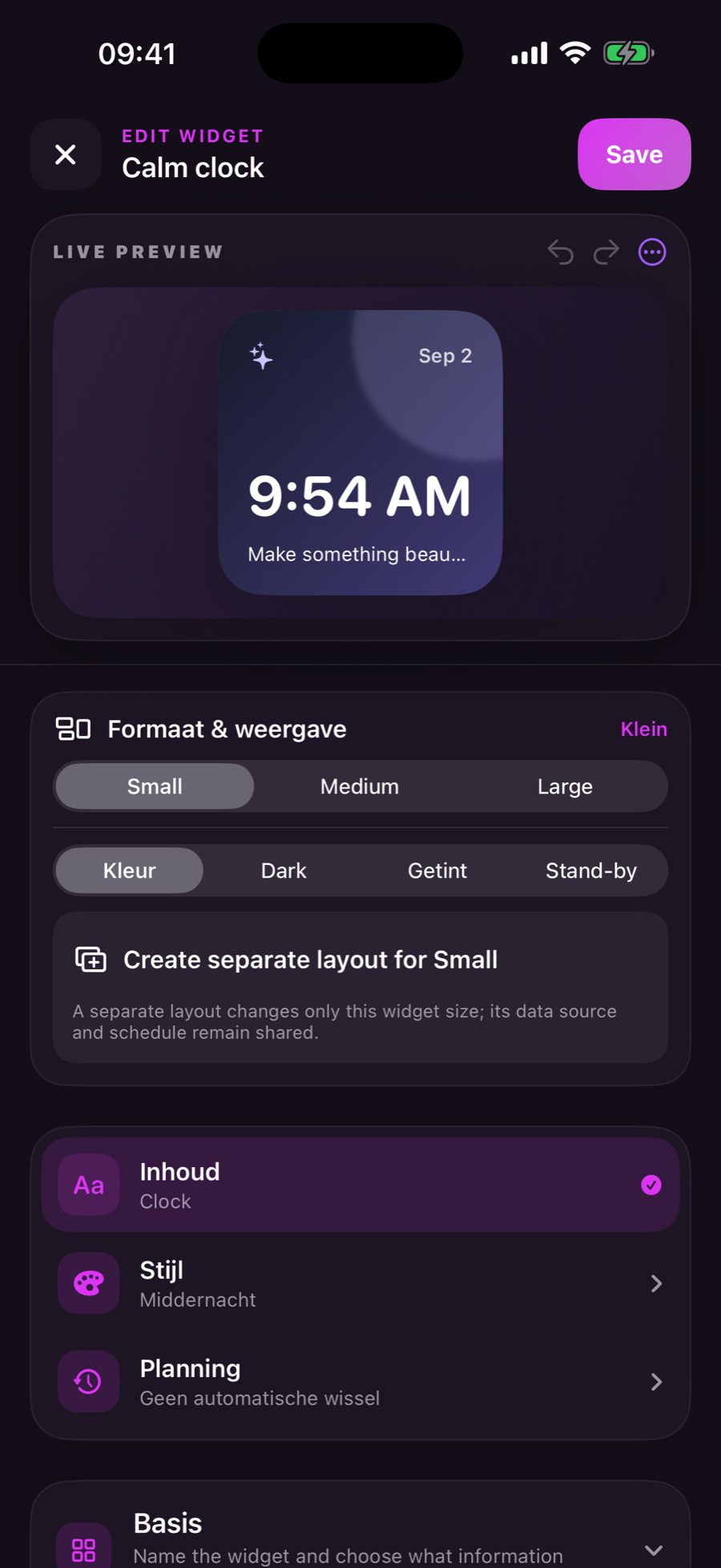 Widget Atelier editor in dark mode